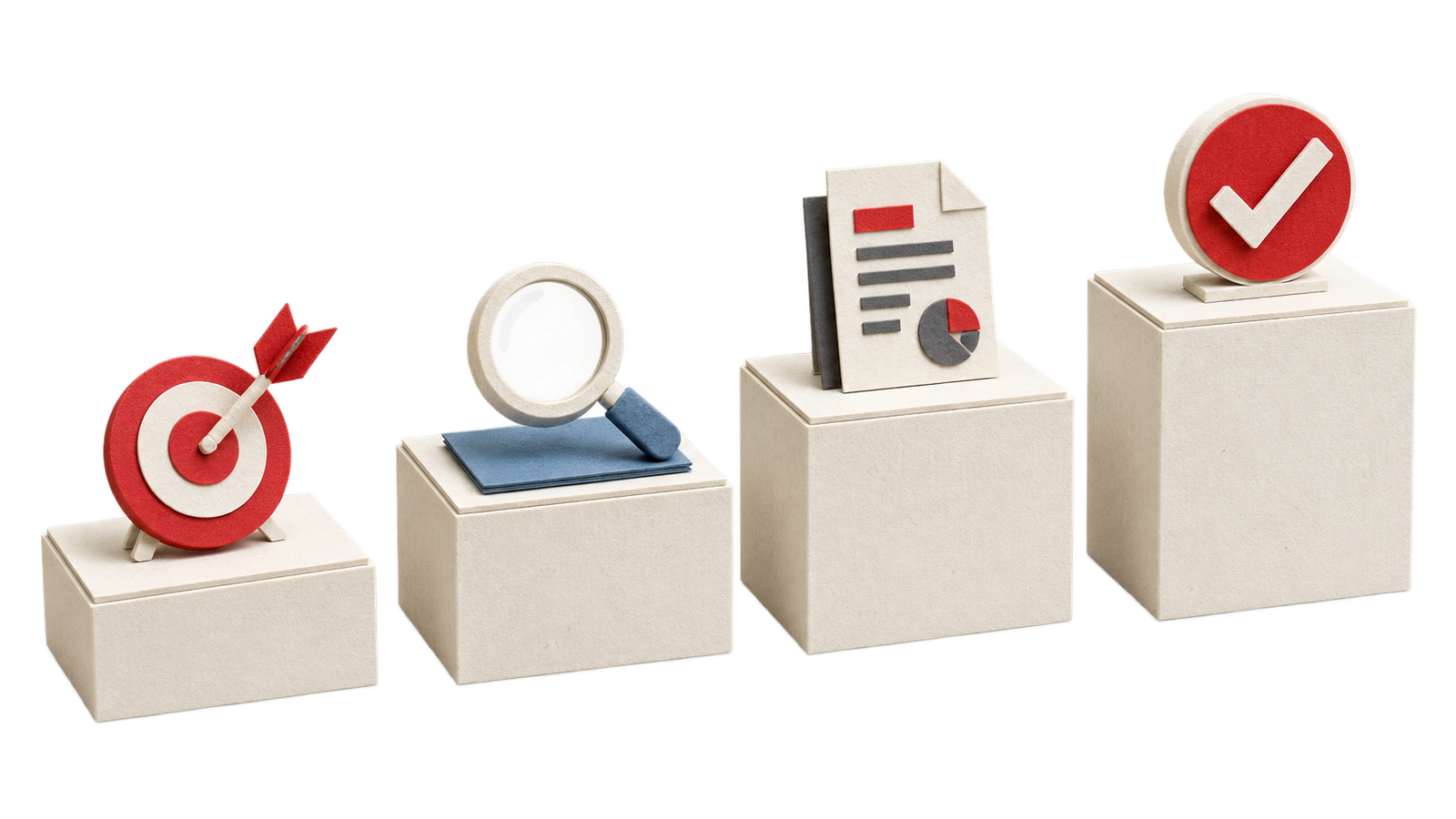 Minimal handcrafted paper cutout showing the four stages of an audit journey