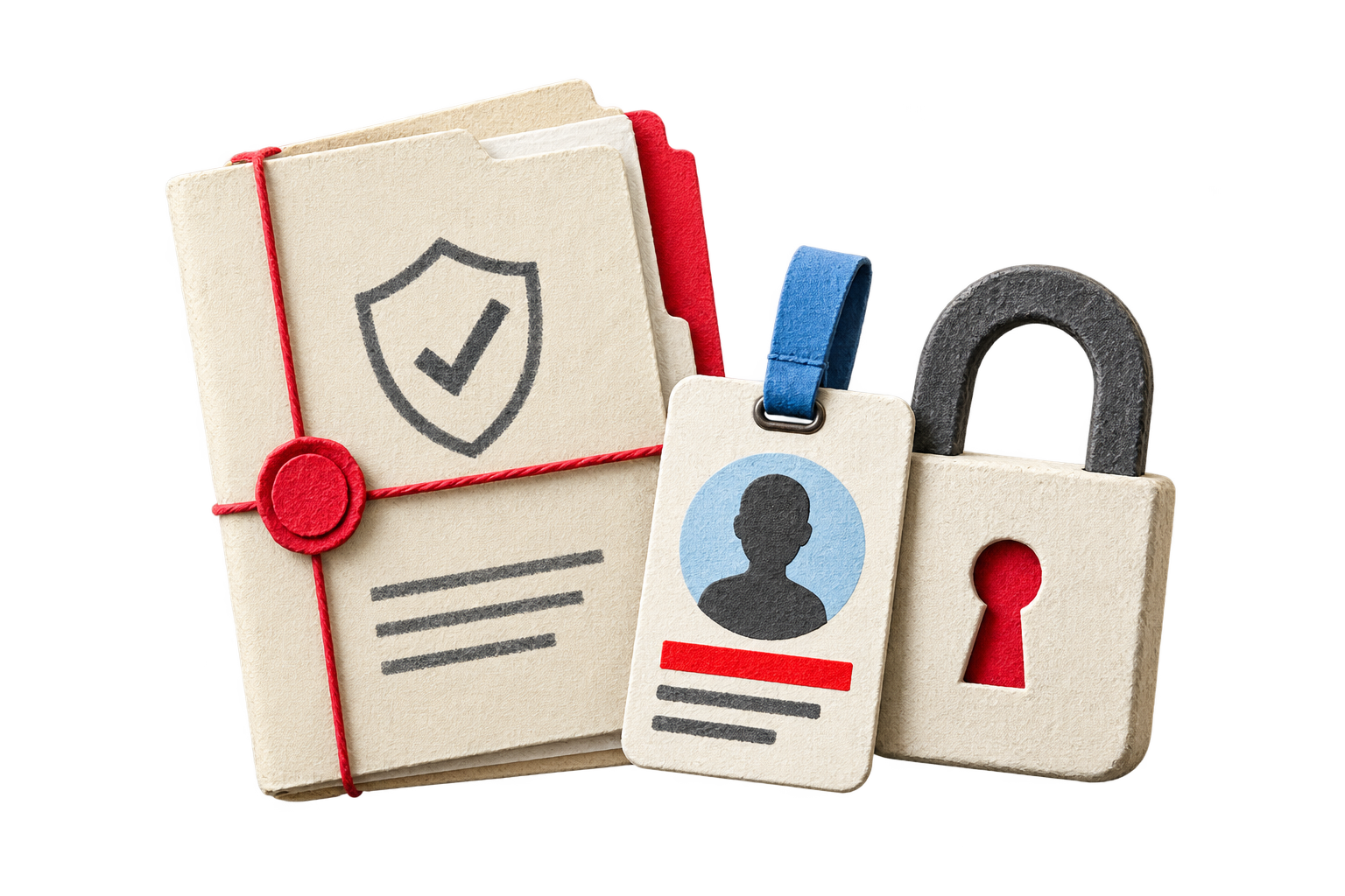 Minimal handcrafted paper cutout representing staff-file and data-protection controls